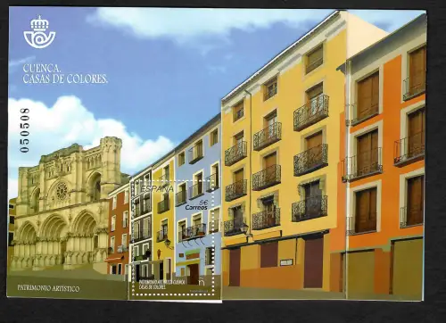 Spanien 2018: Farbenhäuser von Cuenca, 5 Euro Marke, Block als Faltkarte