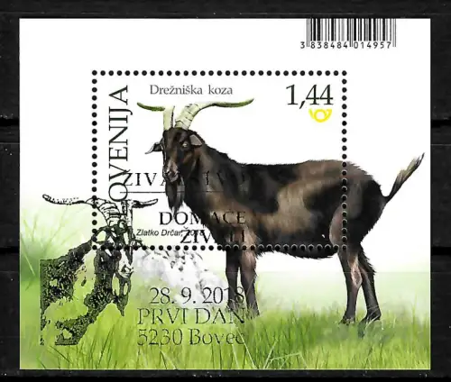 Slowenien 2018: Nutztiere: Ziege, Block gestempelt