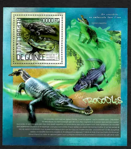 Guinea 2014: Tiere - Krokodile, Alligator, Block postfrisch
