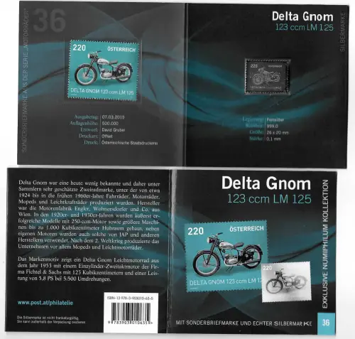 Österreich 2015: Delta Gnom 123ccm, Feinsilber Briefmarken mit Vergleich **