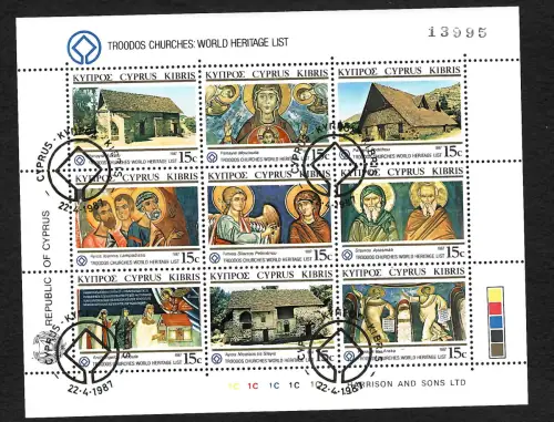 Zypern 1987: Troodos Churches - World Heritage list, #672-680, gestempelt