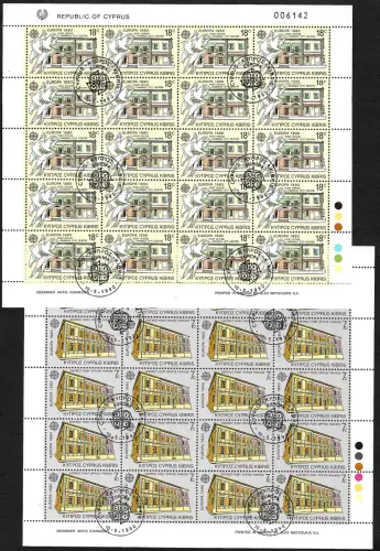 Zypern 1990: EUROPA Post Office Limassol, #748-749, gestempelte Kleinbogen