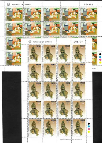 Zypern 1993: EUROPA Kunst, Frau mit Kind, #803-804, postfrische Kleinbogen