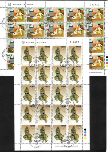 Zypern 1993: EUROPA Kunst, Frau mit Kind, #803-804, gestempelte Kleinbogen
