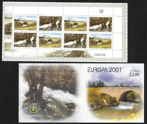 Zypern 2001: EUROPA Brücken, Bridges Wasser, #976-977, Markenheftchen postfrisch