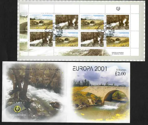 Zypern 2001: EUROPA Brücken, Bridges Wasser, #976-977, Markenheftchen gestempelt