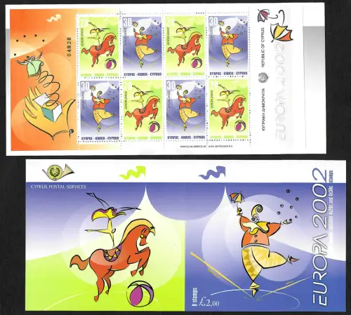 Zypern 2002: EUROPA Zirkus, Circus, #990-991, Markenheftchen postfrisch