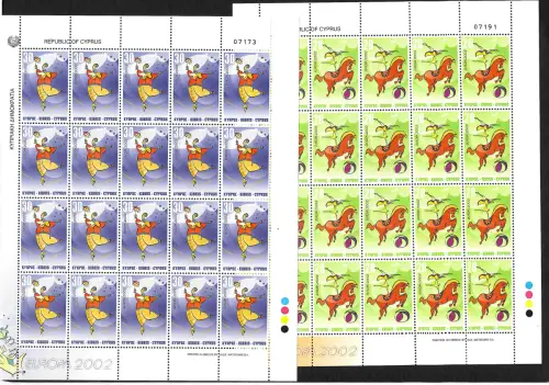 Zypern 2002: EUROPA Zirkus, Circus, #990-991, 2x Kleinbogen, postfrisch