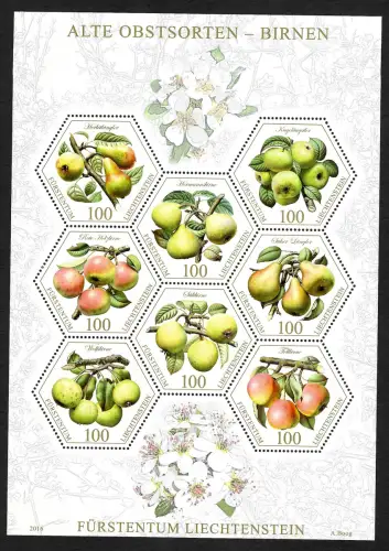 Liechtenstein: Alte Obstsorten - Birnen, postfrisch