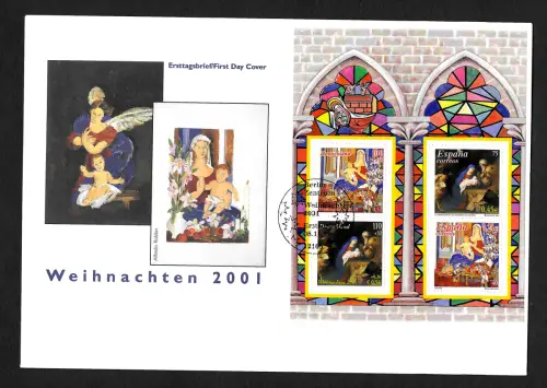 Bund/Spanien: Weihnachten 2001: Gemeinsamer Block, FDC