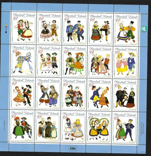 Marshall-Inseln 2014: Europäische Trachten, Kleinbogen, postfrisch