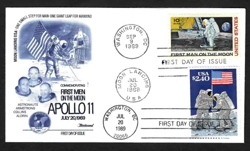 USA 1989/1969: First men on the moon, Apollo 11, FDC, Astronauts, Moon landing