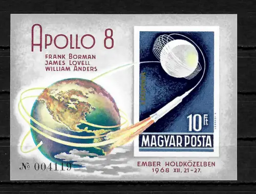 Ungarn 1968: Apollo 8, Block #68B, postfrisch