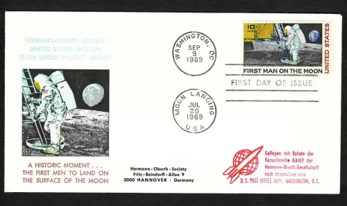 USA 1969: Cape Canaveral, Apollo 11 Besatzung,  #990, FDC, Raketenflug