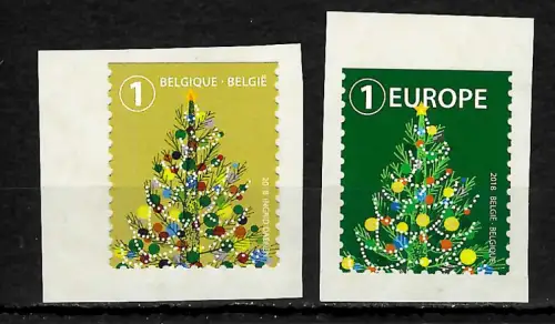 Belgien 2018: Weihnachten, 2 Briefmarken, postfrisch