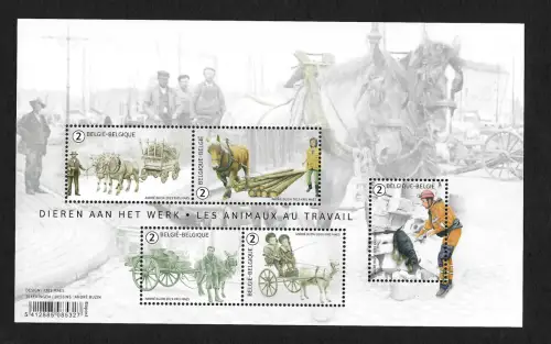 Belgien 2019: Les Animaux au Travail, Arbeitstiere, Block postfrisch