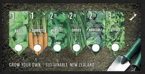 Neuseeland 2017: Grow your own, Sustainable, Block mit Samen Basil, Broccoli, ..
