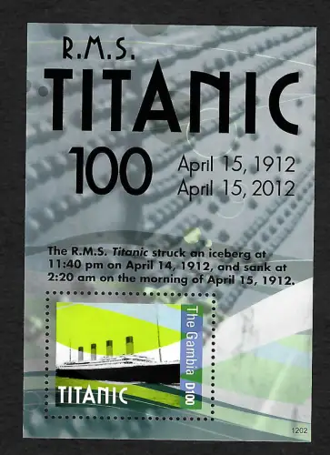 Gambia 2012: R.M.S. Titanic struck an iceberg 1912, Block postfrisch