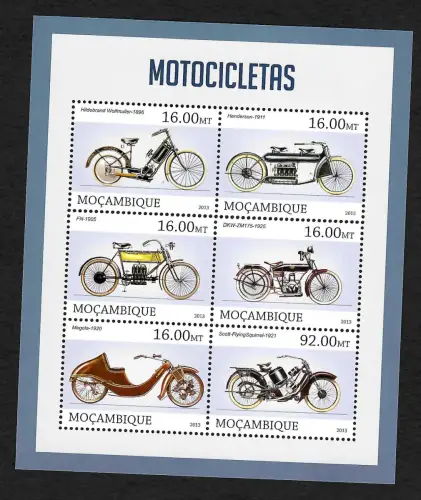 Mocambique 2013: 6x Motocicletas, Motorräder, motor bikes, Block postfrisch