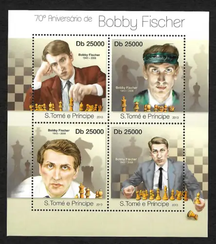 S. Tomé 2013: 70. Aniversario de Bobby Fischer, Schach, chess, Block postfrisch