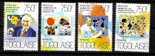 Togolaise 2013: Joan Miró, 4x Briefmarken, postfrisch