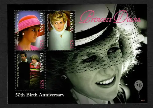 Guyana: Princess Diana 50th Birth Anniversary, block mnh
