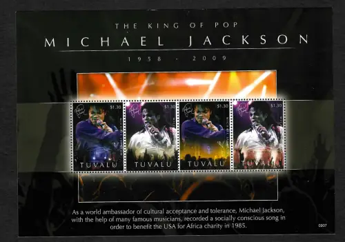 Tuvalu 2009: King of Pop - Michael Jackson, Block, postfrisch **