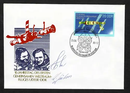 DDR 1988: 10. Jahrestag Gemeinsamer Weltraumflug UDSSR-DDR, Autogramme Jähn