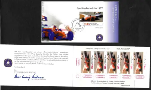 Bund 1999: Markenheft Sporthilfe, Auto Rennsport, Entwürfe gestempelt