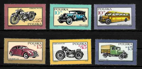 Polen: Historische Fahrzeuge, Motorräder, Bus, Lastwagen, Oldtimer, postfrisch