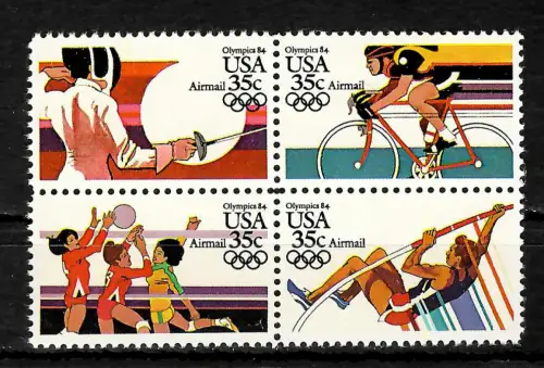 USA: Leichtathletik: Olympische Spiele Los Angeles, Viererblock #1665-1668, **