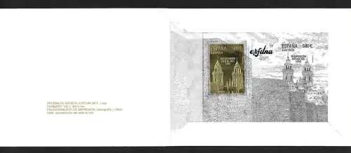 Spanien 2021: Exfilna, Schwarzdruck mit GOLD Briefmarke Lugo, postfrisch
