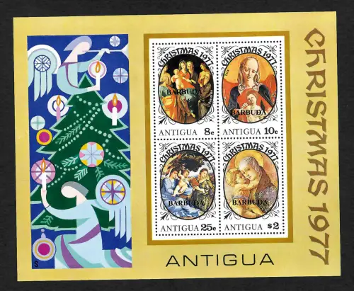 Antigua 1977: Christmas, Weihnachten, Block #27, #340-343, postfrisch