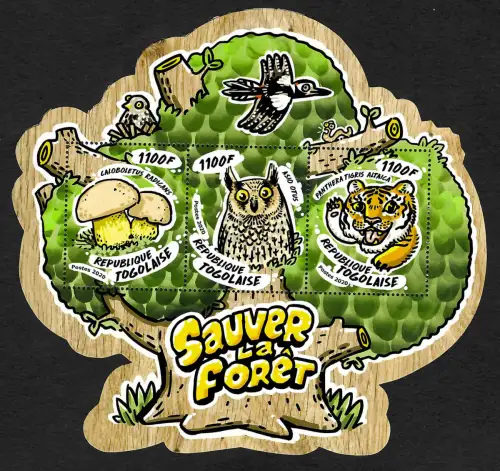 Togo 2020: Sauver la foret, Rettet den Wald, Block in Baumform, postfrisch