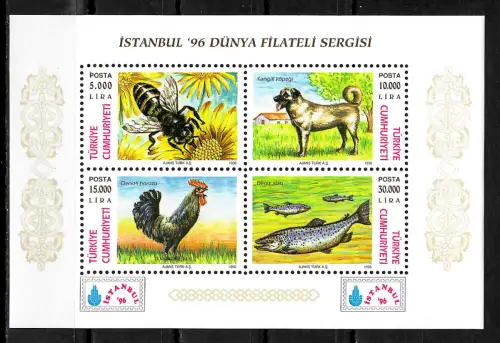 Türkei 1996: Istanbul '96, Ausstellung, Huhn, Hund, Fisch, Biene, postfrisch