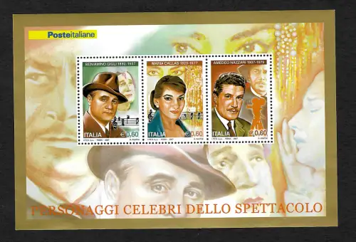 Italien 2007: Maria Callas, Amedeo Nazzari, Beniamino Gigli, postfrischer Block