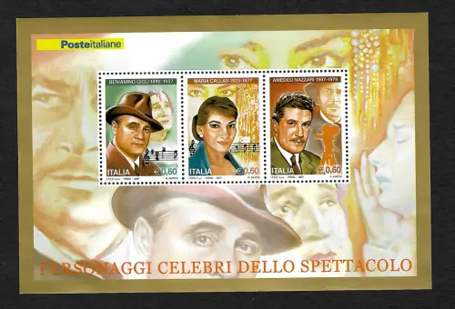 Italien 2007: Maria Callas, Amedeo Nazzari, Beniamino Gigli, postfrischer Block