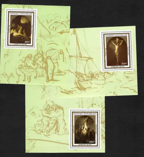 Zentralafrika 1983: 3x Luxusblöcke Gemälde: Rembrandt, postfrisch