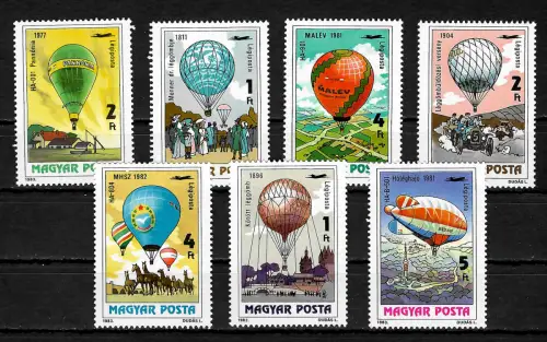 Ungarn 1983: Heißluftballon, 7 Briefmarken, postfrisch