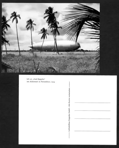 Historische Zeppelin Postkarte: LZ 127 Graf Zeppelin am Ankermast in Pernambuco