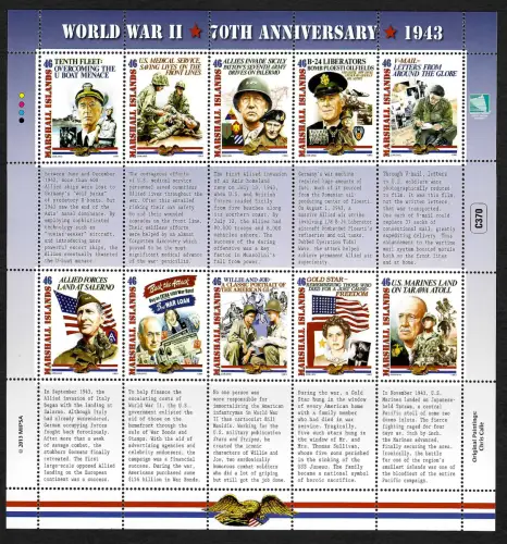 Marshall Islands 2013: 70 Jahre 2. Weltkrieg, WWII, Block postfrisch