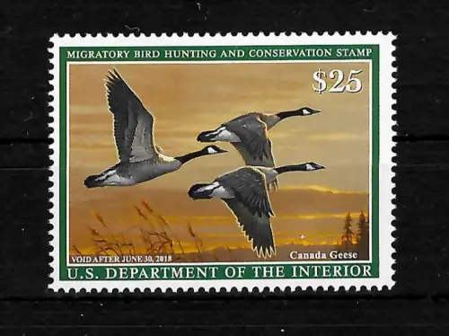 USA 2018: US Depart. of the Interior: Bird Hunting and Conservation stamp, mnh