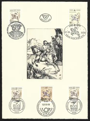 Bund/Berlin 1990: FDC, Historische Postverwaltung, Nachdruck Albrecht Dürer