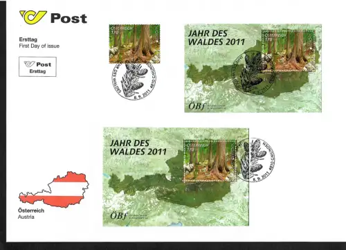 Österreich 2011: FDC Jahr des Waldes, 2x Bogen auf FDC