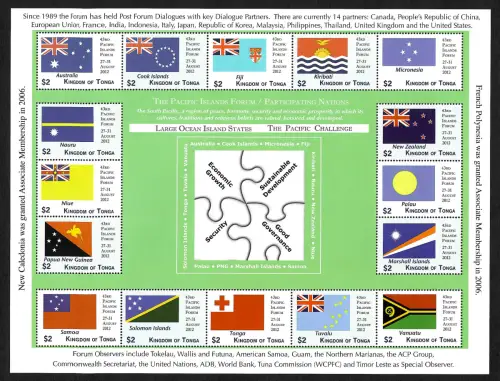 Tonga 2012: Konferenz der Südpazifik Staaten / Flaggen, Bogen 1, postfrisch