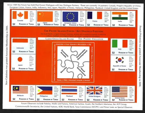 Tonga 2012: Konferenz der Südpazifik Staaten / Flaggen, Bogen 2, postfrisch