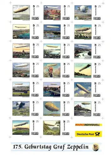 Bund: 175. Geburtstag von Graf Zeppelin, Kleinbogen postfrisch