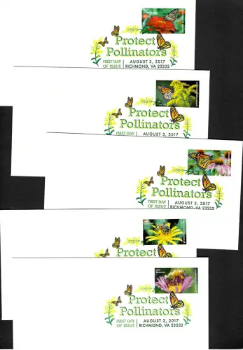 USA Forever 2017: Bestäuber Insekten - protect pollinators, 5x FDC