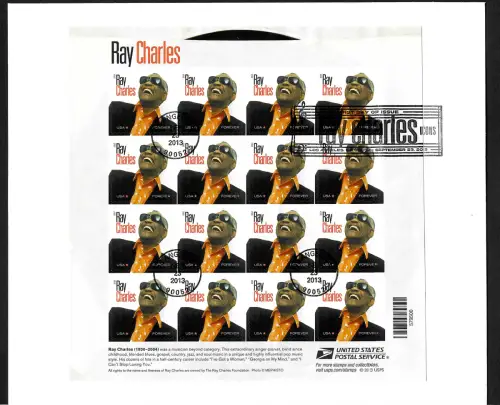 USA Forever 2013: Ray Charles, sheet, gestempelt