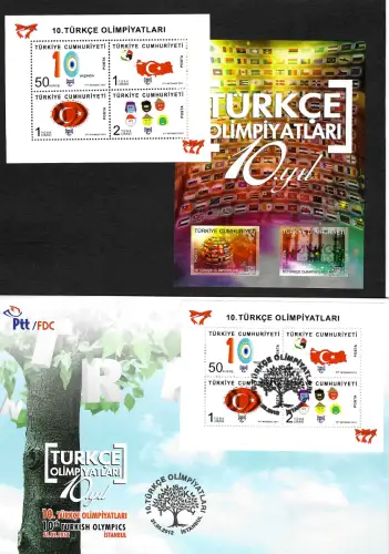 Türkei 2012: 10.Olympiade der türkischen Sprache, Folder mit 2x Block **, 1x FDC